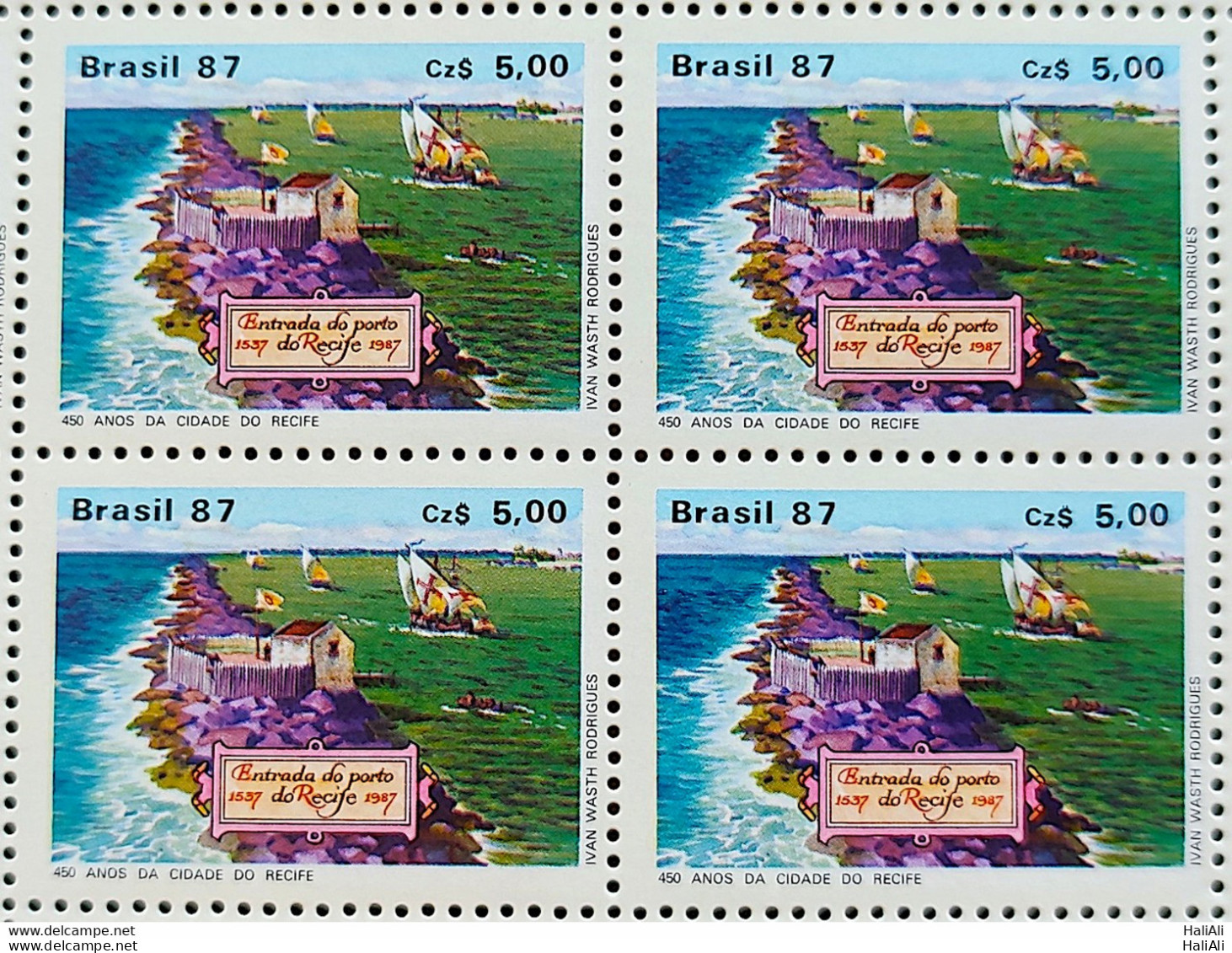 C 1565 Brazil Stamp 450 Years City Of Recife Pernambuco 1987 Block Of 4 - Ungebraucht