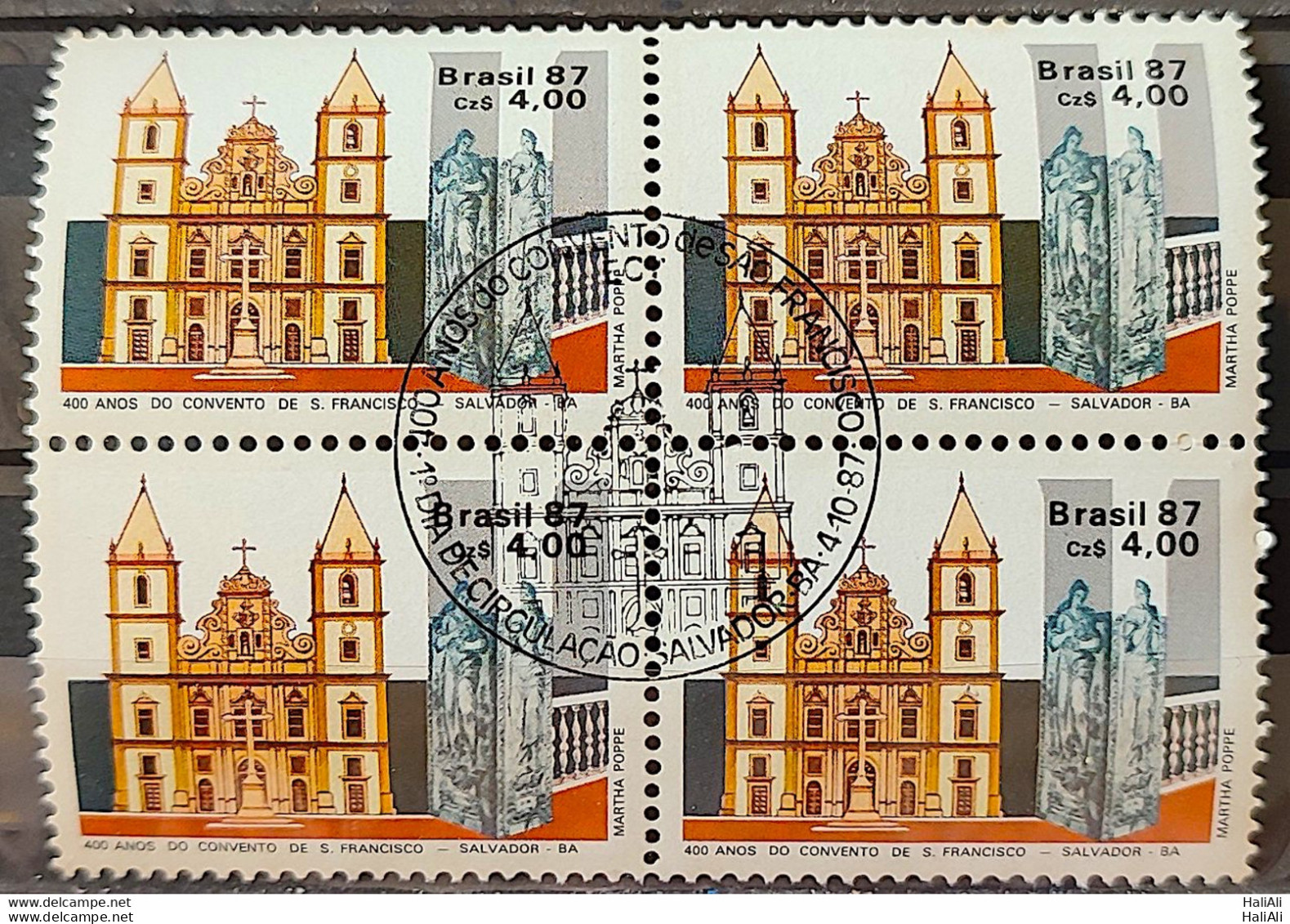 C 1563 Brazil Stamp 400 Years Convent Of Sao Francisco Salvador Bahia Religion Church 1987 Block Of 4 CBC BA 2 - Ungebraucht