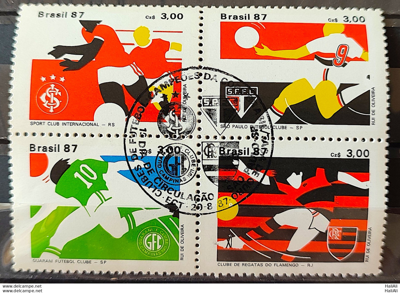 C 1559 Brazil Stamp International Football Clubs Sao Paulo Guarani Flamengo 1987 Complete Series CBC SP - Neufs