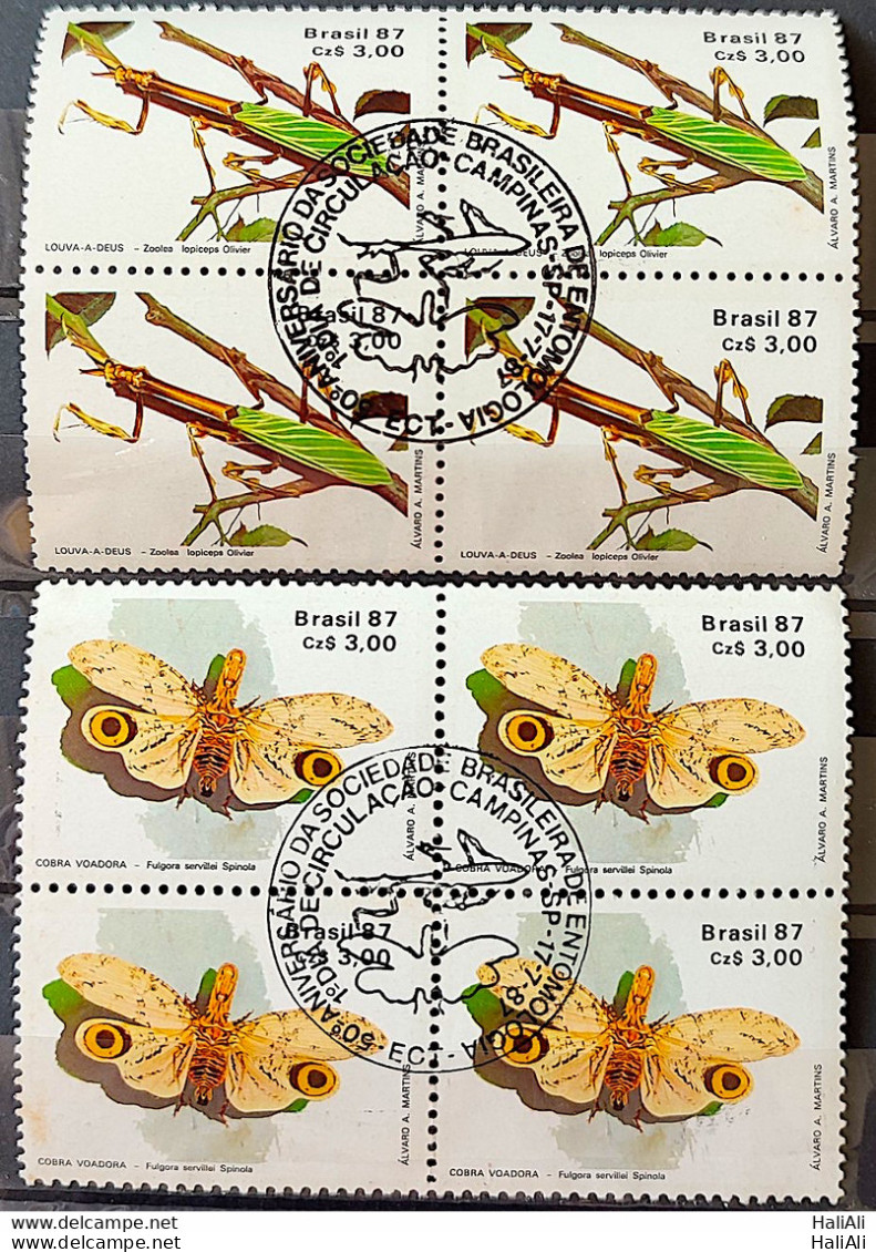 C 1554 Brazil Stamp 50 Years Brazilian Entomology Society Praise God Butterfly 1987 Block Of 4 CBC Campinas Complete Ser - Neufs