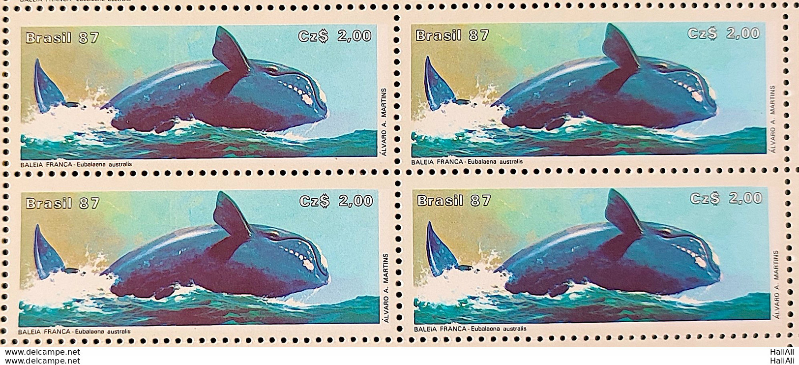 C 1550 Brazil Stamp Brazilian Fauna Whale Frank 1987 Block Of 4 - Ungebraucht