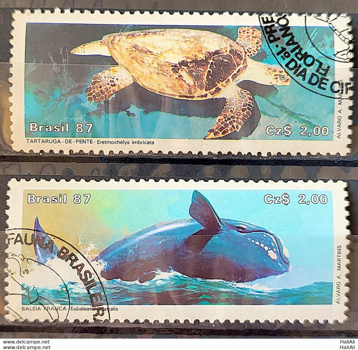 C 1549 Brazil Stamp Brazilian Fauna Turtle Whale 1987 Complete Series Circulated 2 - Used Stamps