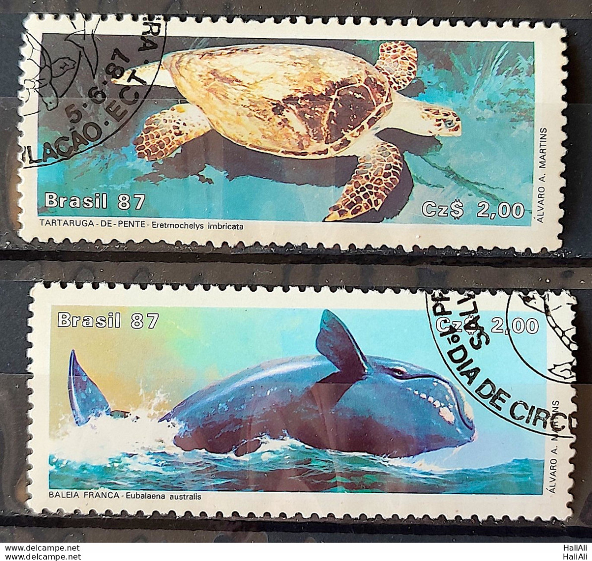 C 1549 Brazil Stamp Brazilian Fauna Turtle Whale 1987 Complete Series Circulated 1 - Oblitérés