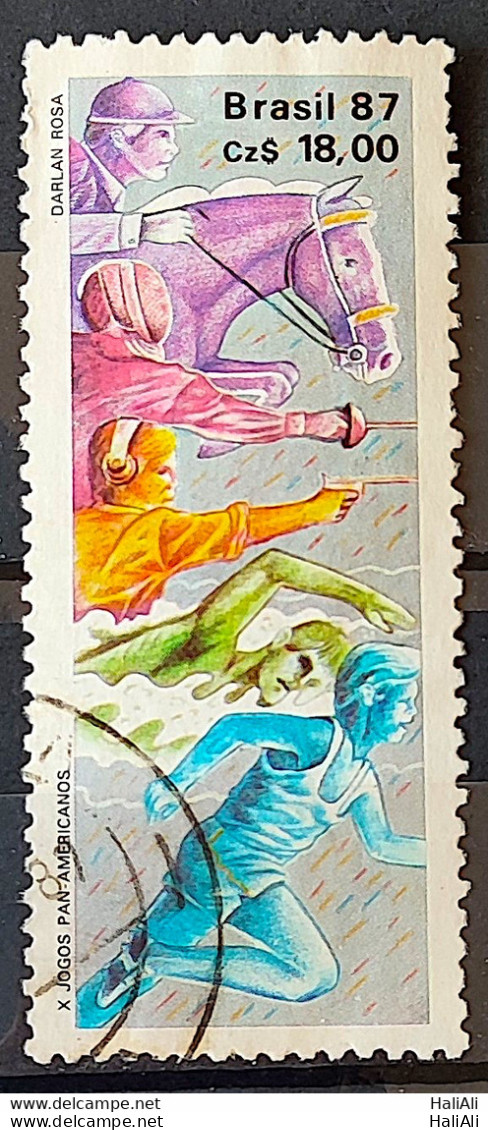 C 1548 Brazil Stamp Pan American Games United States Horse Swimming 1987 Circulated 4 - Usati