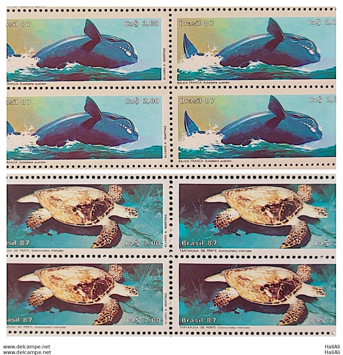 C 1549 Brazil Stamp Brazilian Fauna Turtle Whale 1987 Block Of 4 Complete Series - Unused Stamps