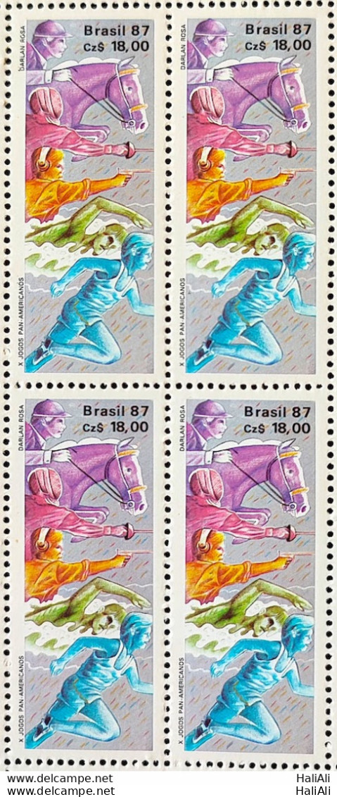 C 1548 Brazil Stamp Pan American Games United States Horse Swimming 1987 Block Of 4 - Neufs