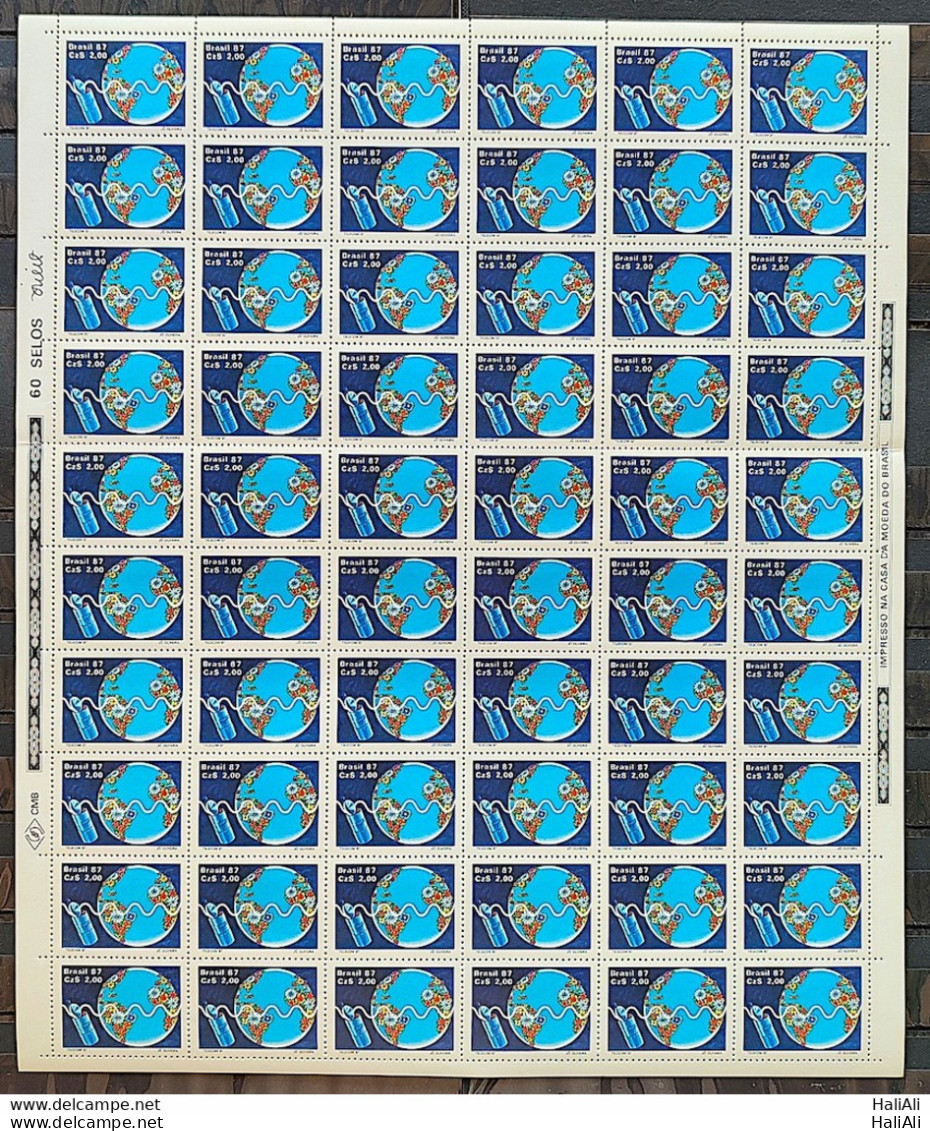 C 1547 Brazil Stamp Telecom Telecommunications Communication Satellite Map 1987 Sheet - Ungebraucht