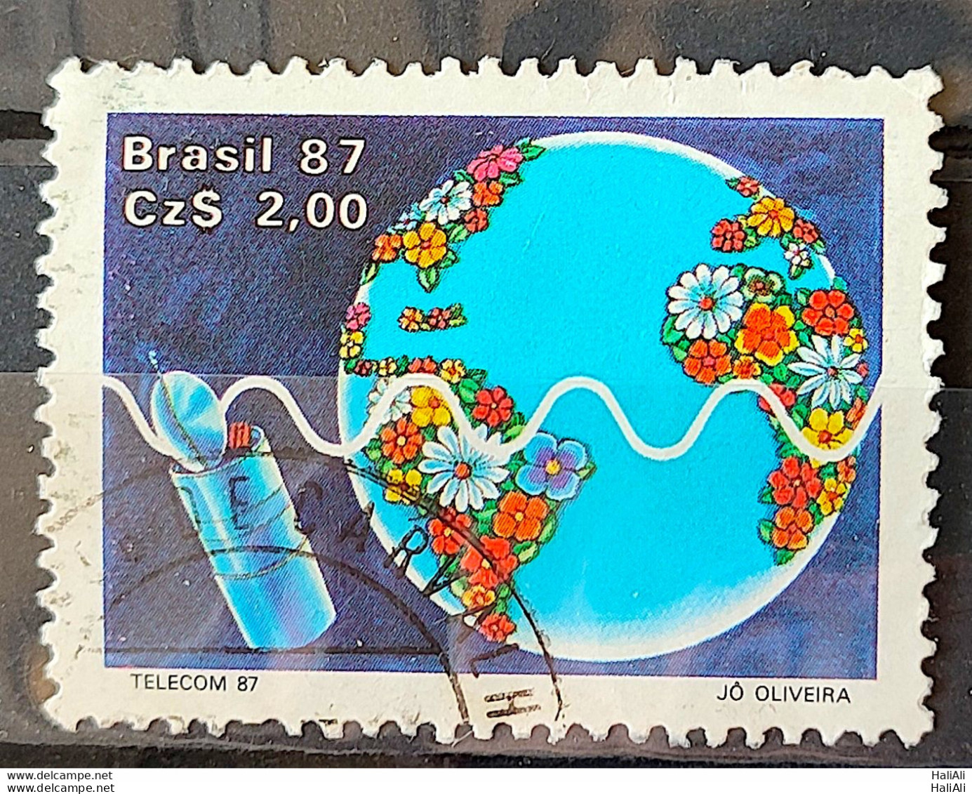 C 1547 Brazil Stamp Telecom Telecommunication Communication Satellite Map 1987 Circulated 4 - Usati