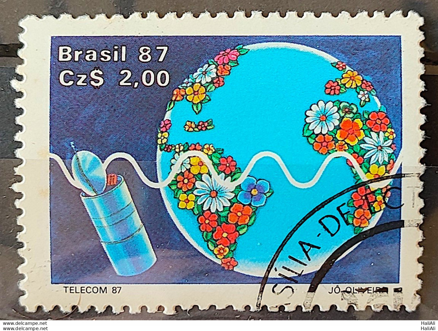 C 1547 Brazil Stamp Telecom Telecommunication Communication Satellite Map 1987 Circulated 5 - Oblitérés