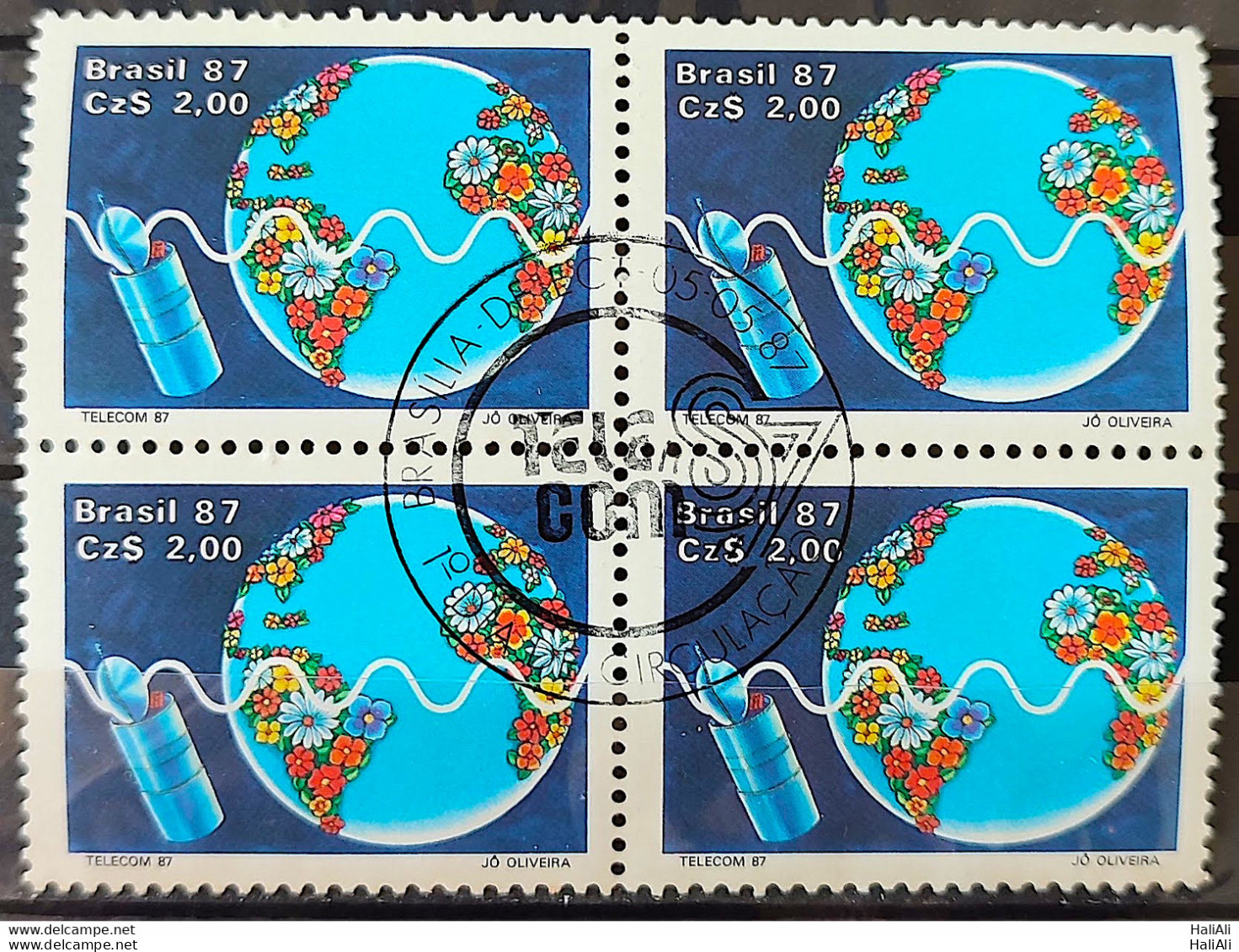 C 1547 Brazil Stamp Telecom Telecommunication Communication Satellite Map 1987 Block Of 4 CBC Brasilia - Unused Stamps