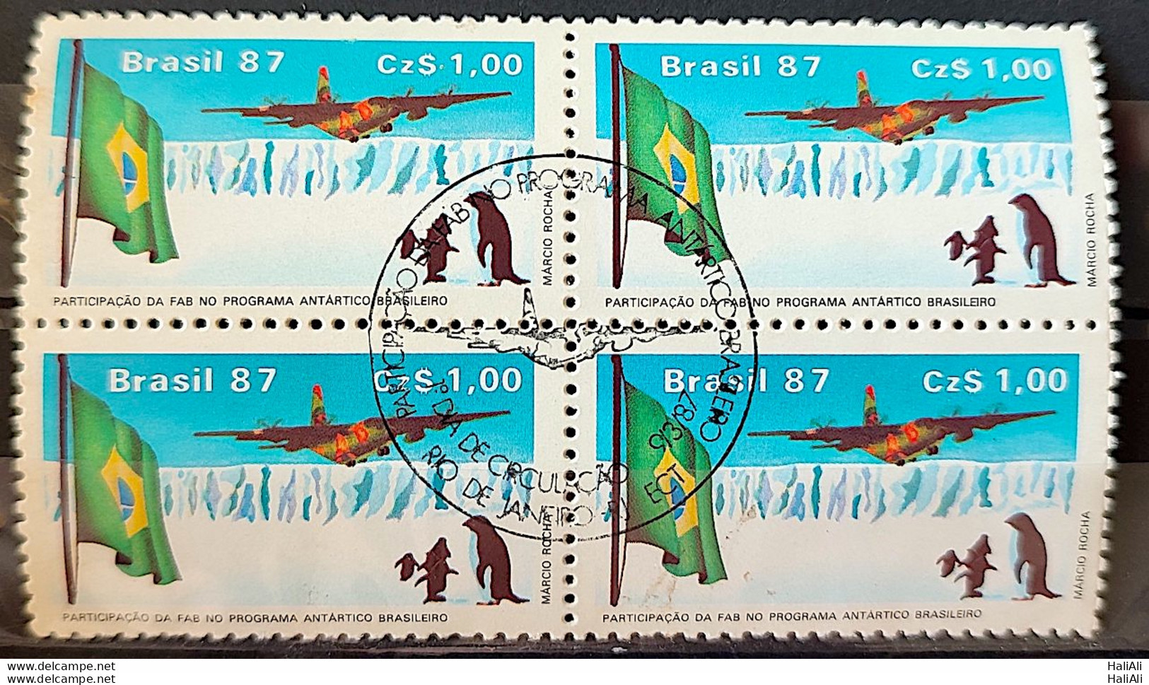 C 1544 Brazil Stamp Brazilian Air Force Antartida Airplane Bird Bird Penguin 1987 Block Of 4 CBC RJ 1 - Ongebruikt