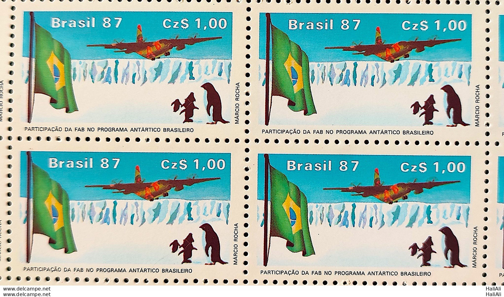 C 1544 Brazil Stamp Brazilian Air Force Antartida Airplane Bird Bird Penguin 1987 Block Of 4 - Neufs