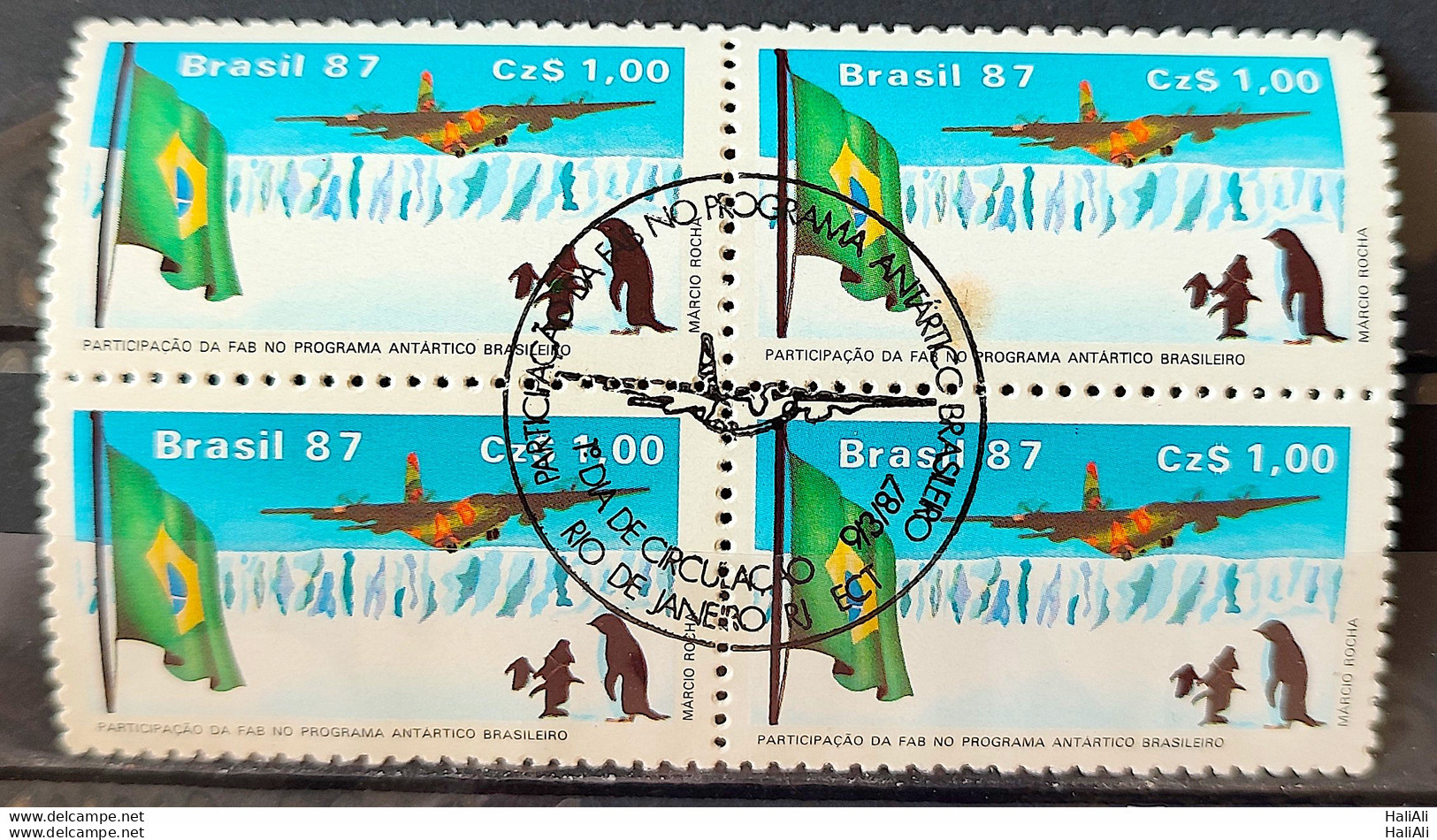 C 1544 Brazil Stamp Brazilian Air Force Antartida Airplane Bird Bird Penguin 1987 Block Of 4 CBC RJ Nao Mint - Nuevos
