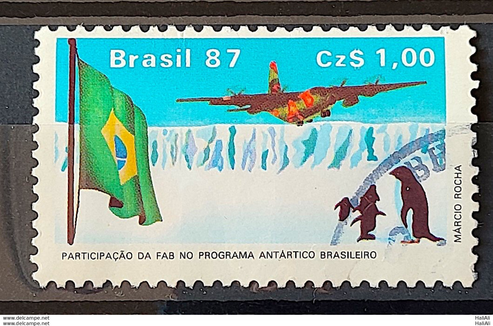 C 1544 Brazil Stamp Brazilian Air Force Antartida Airplane Bird Bird Penguin 1987 Circulated 1 - Usados