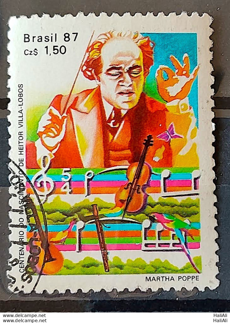 C 1543 Brazil Stamp 100 Years Heitor Villa Lobos Musical Instrument Violin 1987 Circulated 7 - Usados