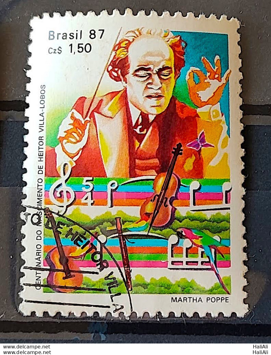 C 1543 Brazil Stamp 100 Years Heitor Villa Lobos Musical Instrument Violin 1987 Circulated 5 - Usati