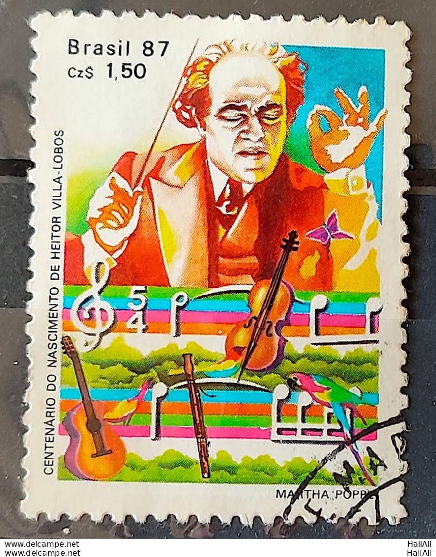 C 1543 Brazil Stamp 100 Years Heitor Villa Lobos Musical Instrument Violin 1987 Circulated 2 - Used Stamps