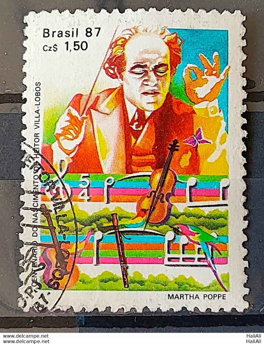 C 1543 Brazil Stamp 100 Years Heitor Villa Lobos Musical Instrument Violin 1987 Circulated 6 - Oblitérés