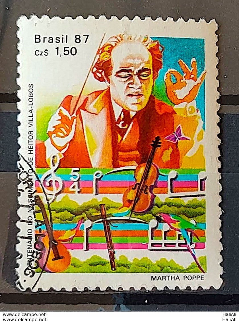 C 1543 Brazil Stamp 100 Years Heitor Villa Lobos Musical Instrument Violin 1987 Circulated 3 - Used Stamps