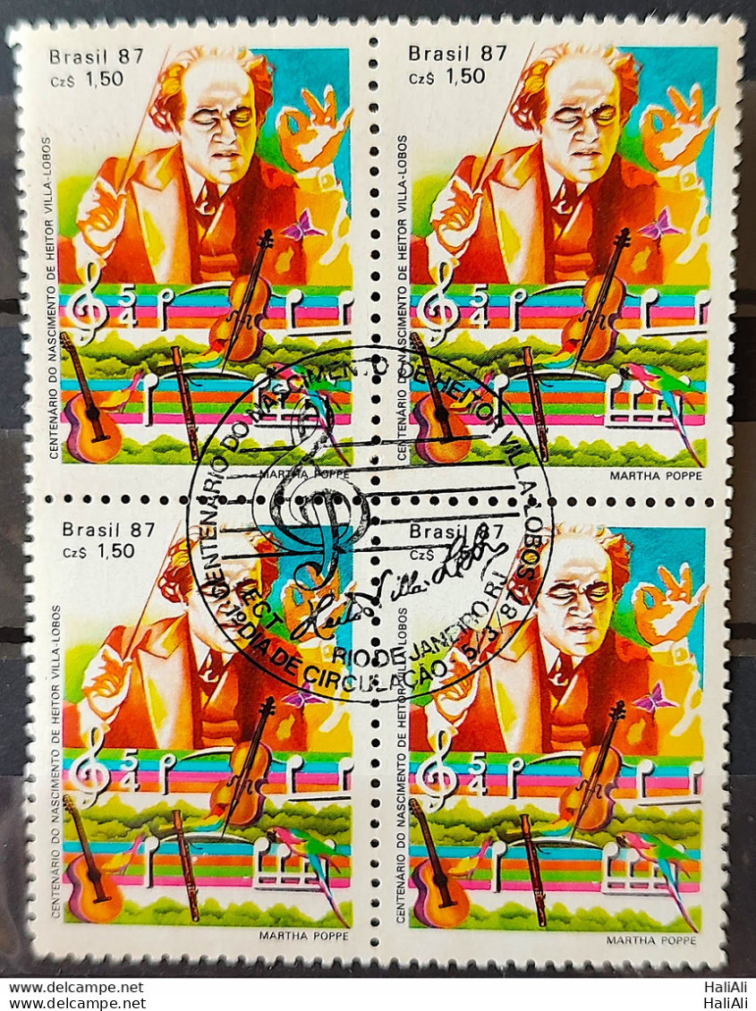 C 1543 Brazil Stamp 100 Years Heitor Villa Lobos Musical Instrument Violin 1987 Block Of 4 CBC RJ - Neufs