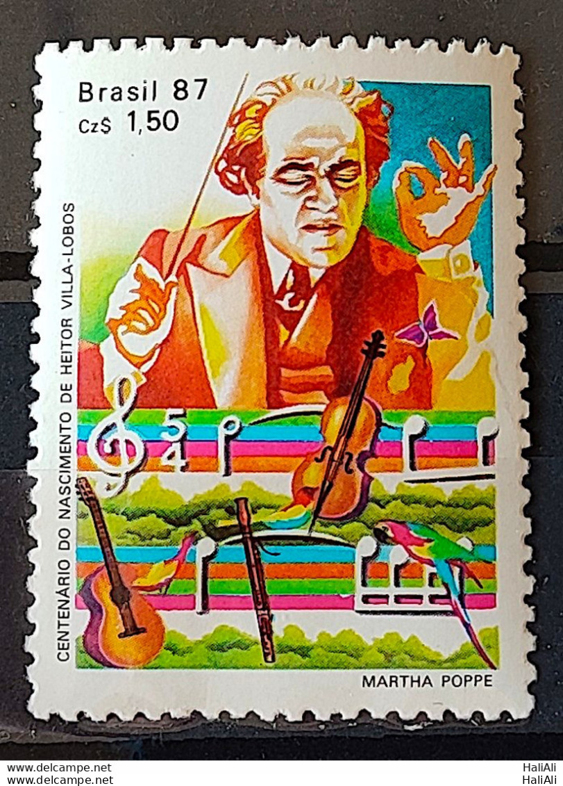 C 1543 Brazil Stamp 100 Years Heitor Villa Lobos Musical Instrument Violin 1987 - Unused Stamps