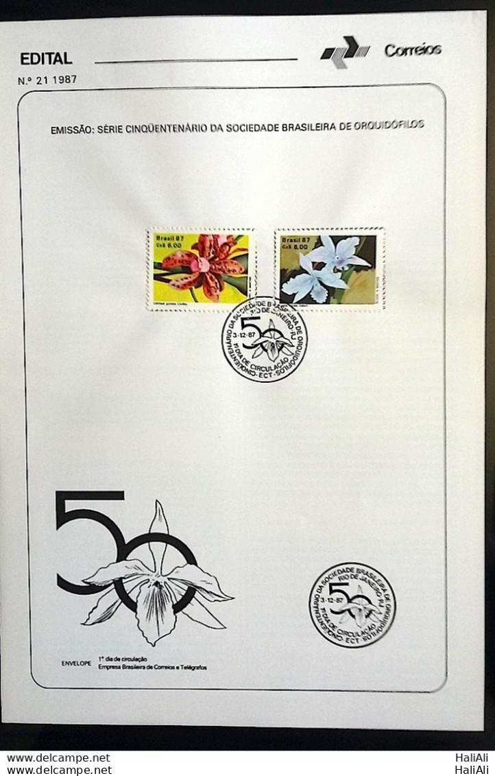 Brochure Brazil Edital 1987 21 Orchids Flora With Stamp Cbc Rj - Cartas & Documentos