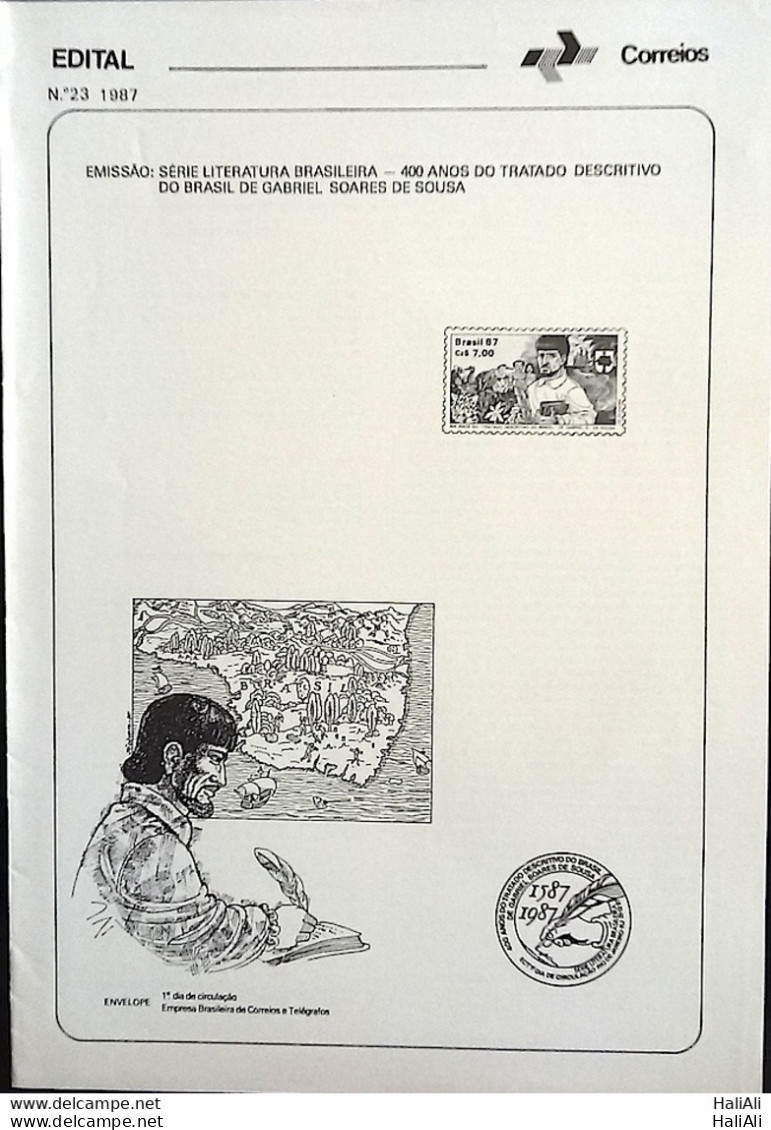 Brochure Brazil Edital 1987 23 Gabriel Soares De Sousa Literature Without Stamp - Lettres & Documents