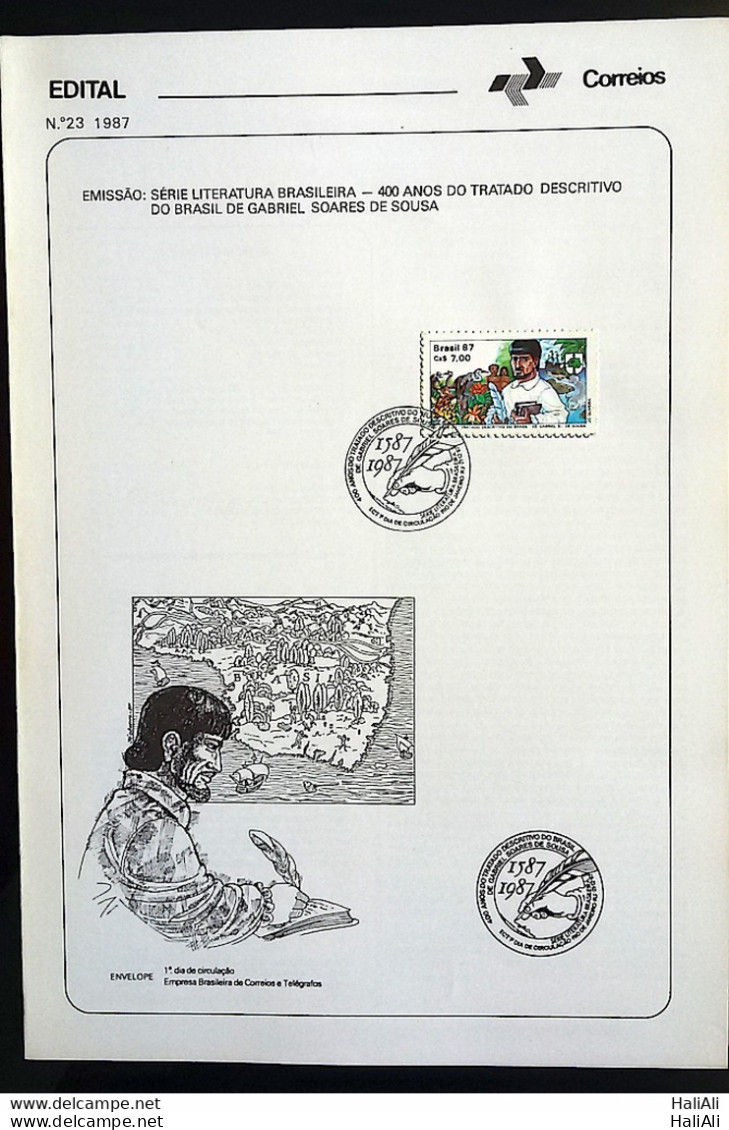 Brochure Brazil Edital 1987 23 Gabriel Soares De Sousa Literature With Stamp CBC RJ - Covers & Documents