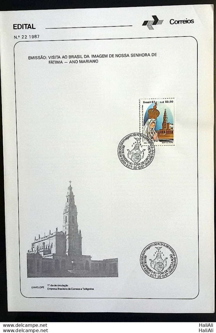 Brochure Brazil Edital 1987 22 Our Lady Of Fatima Religion With Stamp CBC RJ - Covers & Documents