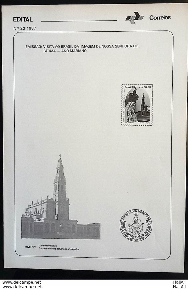 Brochure Brazil Edital 1987 22 Our Lady Of Fatima Religion Without Stamp - Lettres & Documents