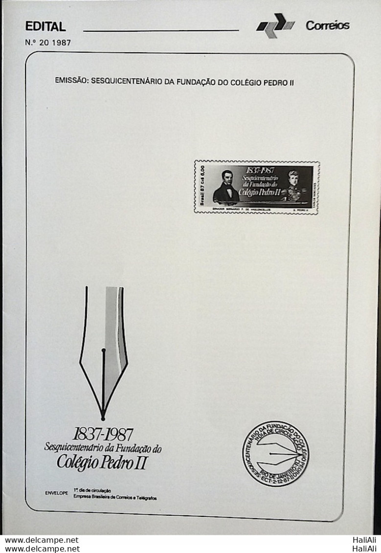 Brochure Brazil Edital 1987 20 COLLEGIO PEDRO II Education Without Stamp - Cartas & Documentos
