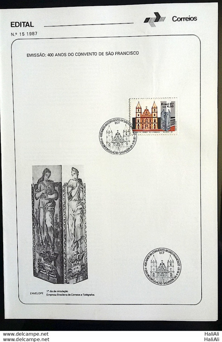 Brochure Brazil Edital 1987 15 Convent Sao Francisco With Stamp CBC BA Salvador - Covers & Documents