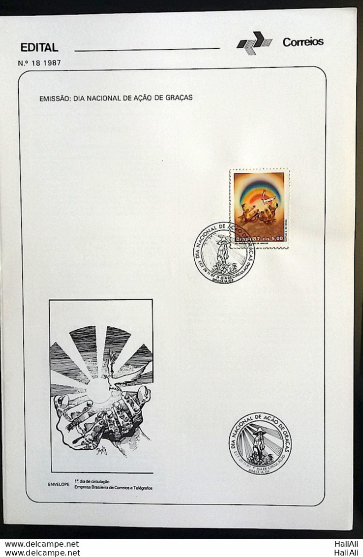 Brochure Brazil Edital 1987 18 Thanksgiven Day Religion With Stamp CBC DF Bras铆lia - Covers & Documents