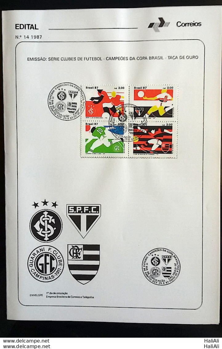 Brochure Brazil Edital 1987 14 Inter Sao Paulo Guarani Flamengo With Stamp Overlaid CBC SP Campinas - Covers & Documents