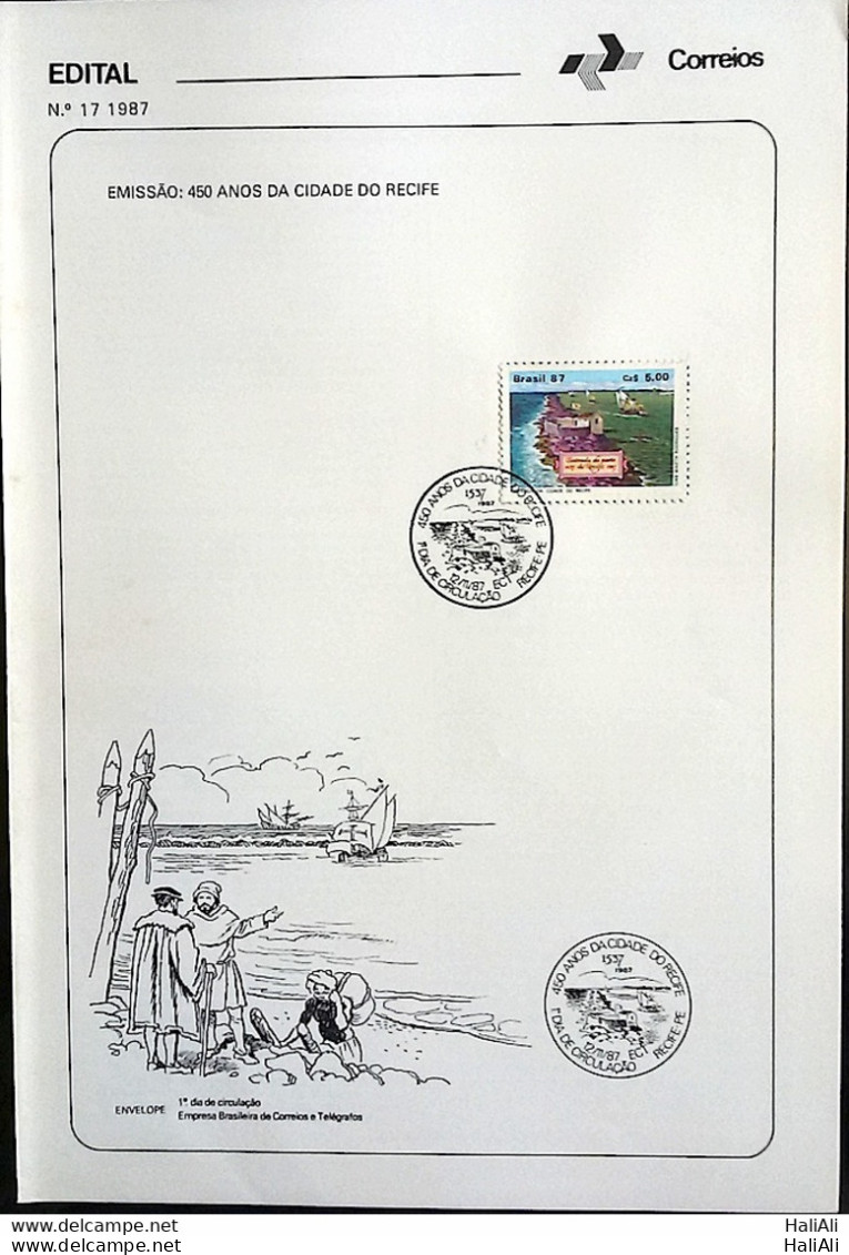 Brochure Brazil Edital 1987 17 City Recife With Stamp Overlaid CBC PE Recife - Briefe U. Dokumente