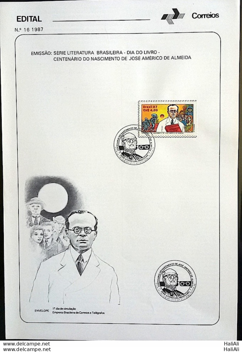 Brochure Brazil Edital 1987 16 Book Day Jose Americo Almeida With Stamp CBC PB Jo茫o Pessoa - Lettres & Documents