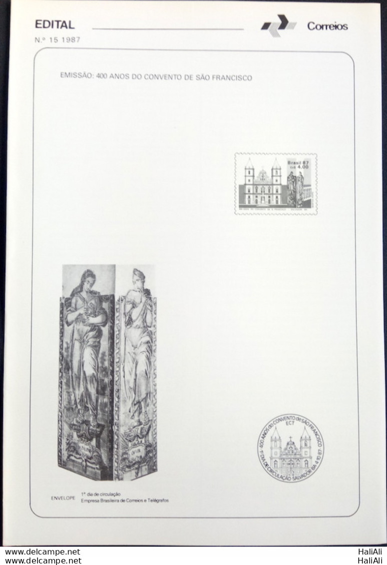 Brochure Brazil Edital 1987 15 Convent Sao Francisco Without Stamp - Brieven En Documenten