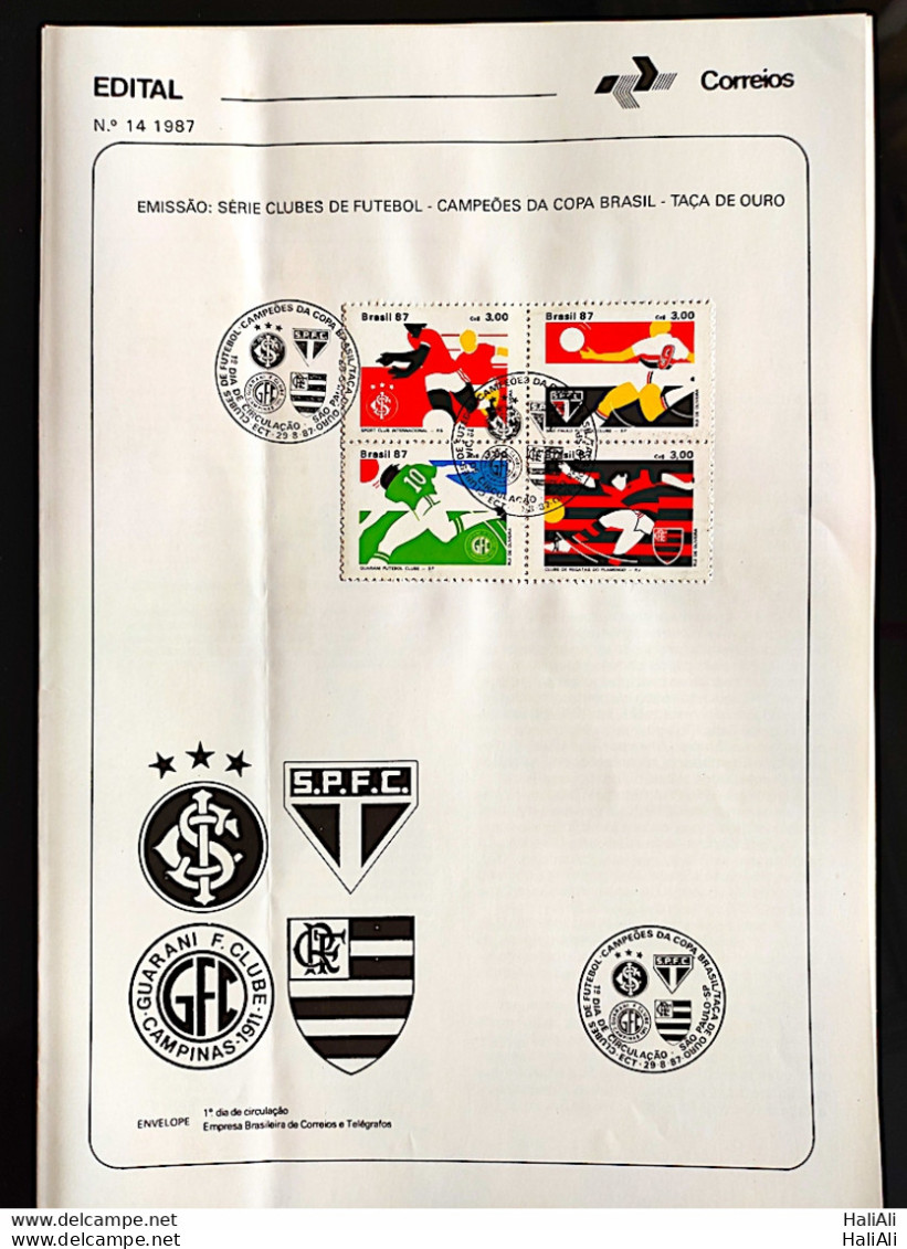 Brochure Brazil Edital 1987 14 Inter Sao Paulo Guarani Flamengo With Stamp Overlaid CBC SP - Briefe U. Dokumente