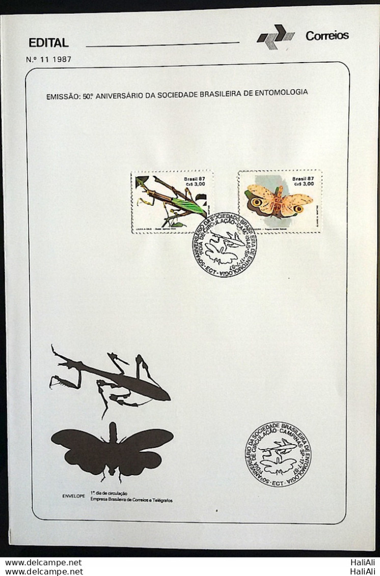 Brochure Brazil Edital 1987 11 ENTOMOLOGY WITH STAMP Overlaid CBC SP CAMPINAS - Cartas & Documentos