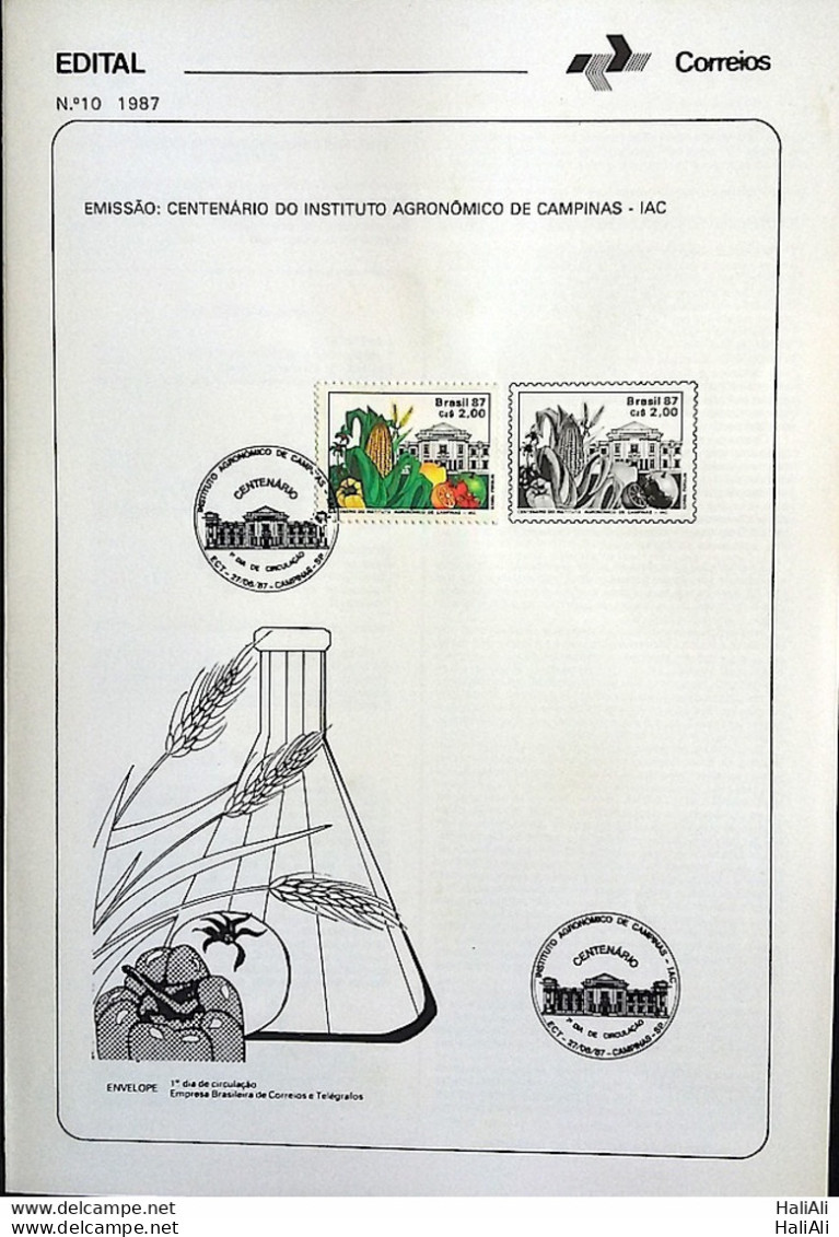 Brochure Brazil Edital 1987 10 Agronomo Institute Campinas With Stamp CBC SP Campinas - Brieven En Documenten