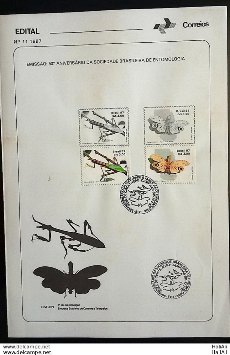 Brochure Brazil Edital 1987 11 ENTOMOLOGY WITH STAMP CBC SP CAMPINAS - Lettres & Documents