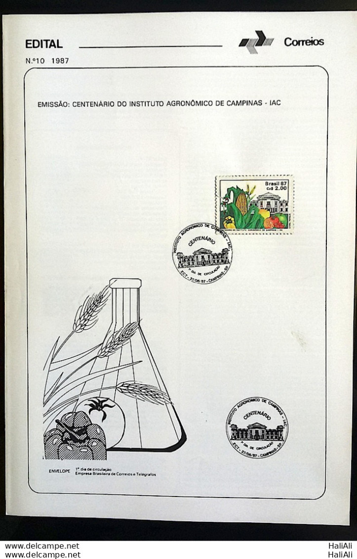 Brochure Brazil Edital 1987 10 Agronomo Institute Campinas With Stamp Overlaid CBC SP Campinas - Lettres & Documents