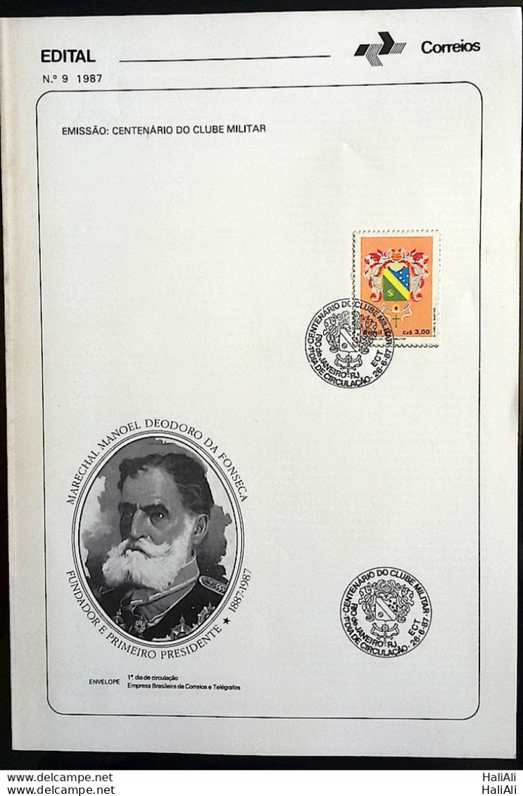 Brochure Brazil Edital 1987 09 Military Club With Stamp Overlaid CBC RJ - Cartas & Documentos