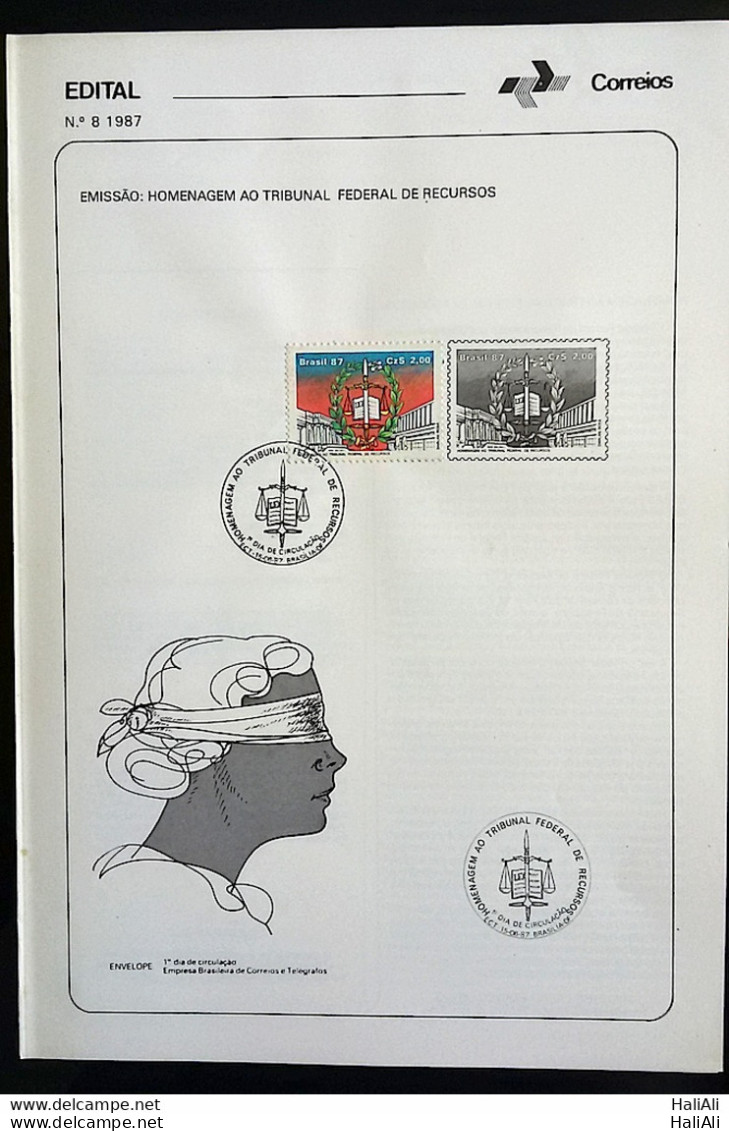 Brochure Brazil Edital 1987 08 Federal Court Appeals Rights Justice With Stamp CBC DF Brasila - Brieven En Documenten