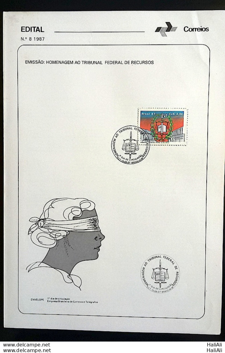 Brochure Brazil Edital 1987 08 Federal Court Appeals Rights Justice With Stamp Overlaid CBC DF BSB - Briefe U. Dokumente