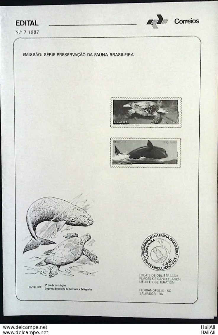 Brochure Brazil Edital 1987 07 Fauna Turtle Whale Without Stamp - Lettres & Documents