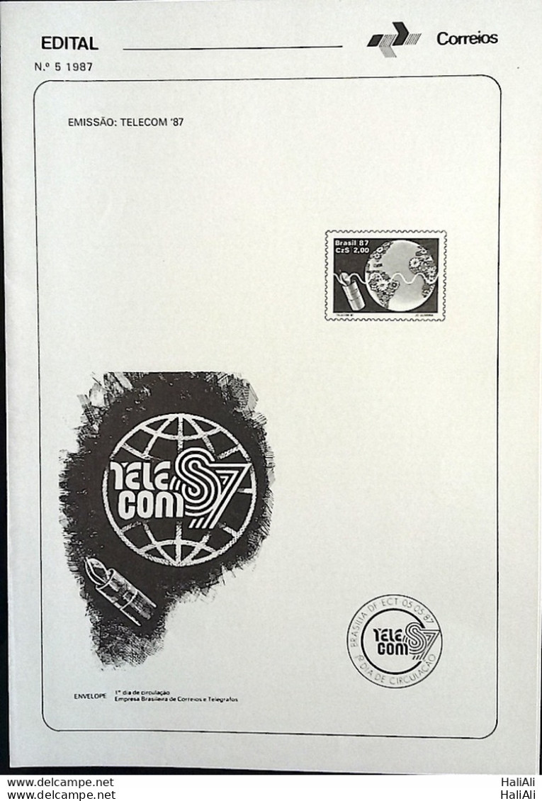 Brochure Brazil Edital 1987 05 Telecom Communication Without Stamp - Lettres & Documents