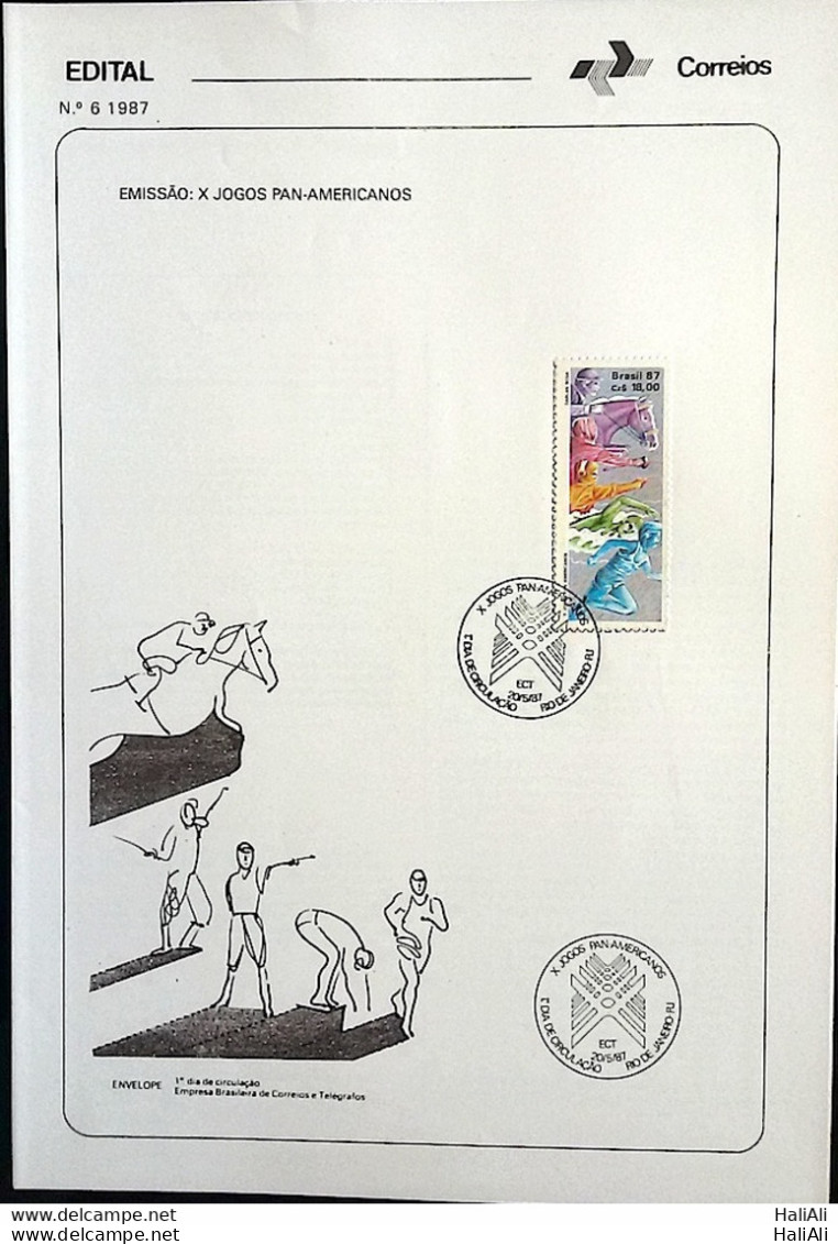 Brochure Brazil Edital 1987 06 Panamerican Games With Stamp Overlaid CBC RJ - Lettres & Documents