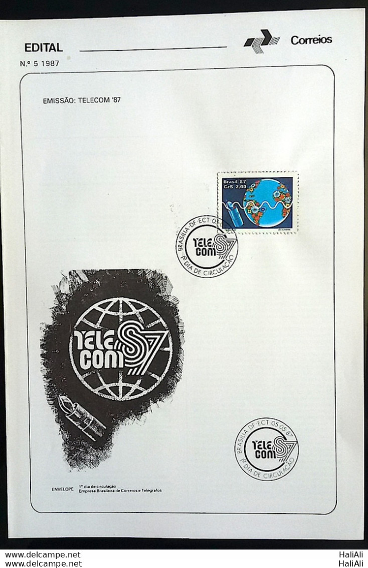 Brochure Brazil Edital 1987 05 Telecom Communication With Stamp Overlaid CBC DF Bras铆lia - Lettres & Documents