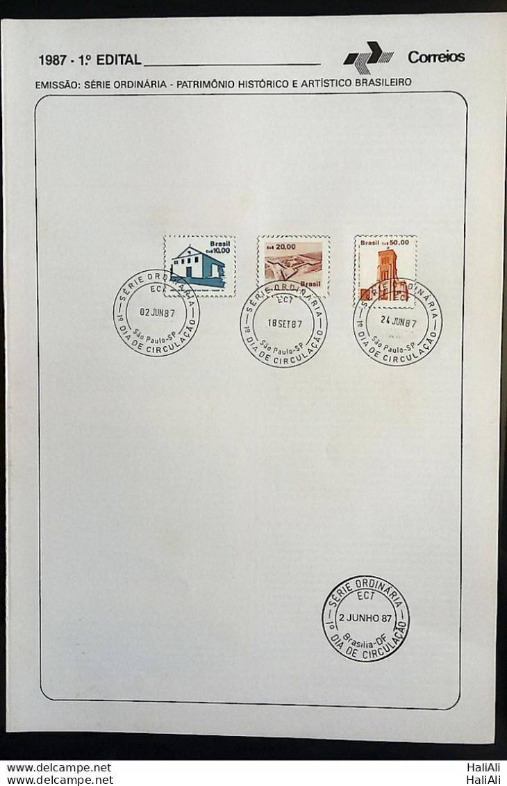 Brochure Brazil Edital 1987 01 Historical Heritage With Stamp Overlaid CPD SP - Cartas & Documentos